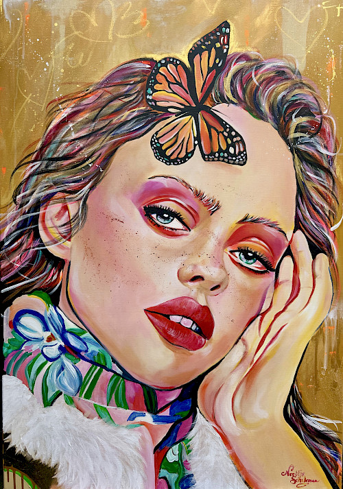 acrylverf/acrylicinkt/oliekrijt/bladgoud op katoenen doek