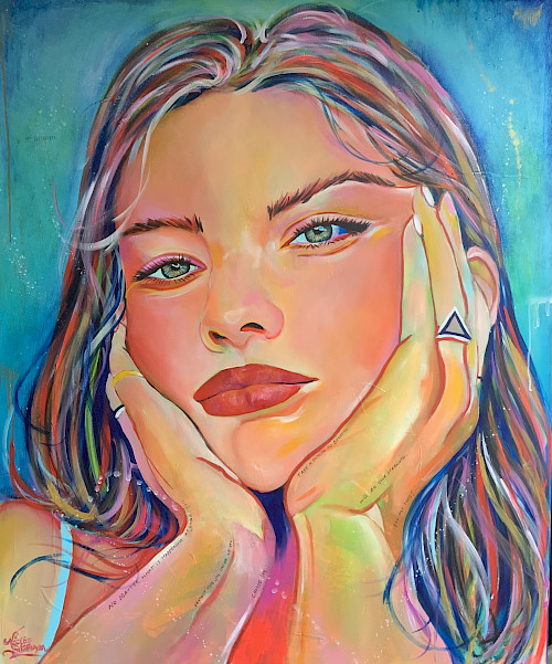 acrylverf en pastelkrijt op 3D doek