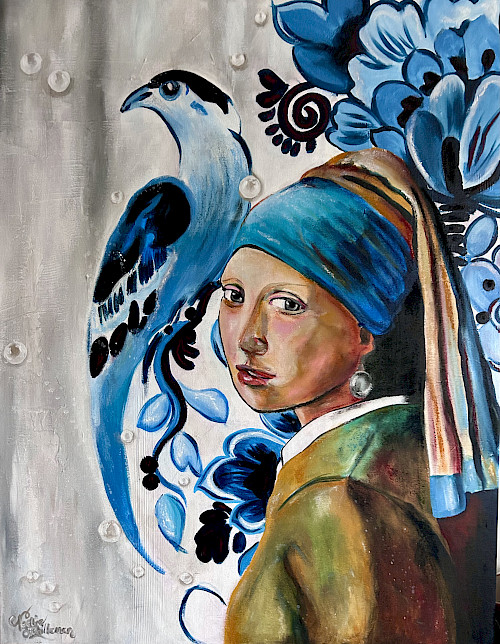 acrylverf en pastelkrijt op linnen